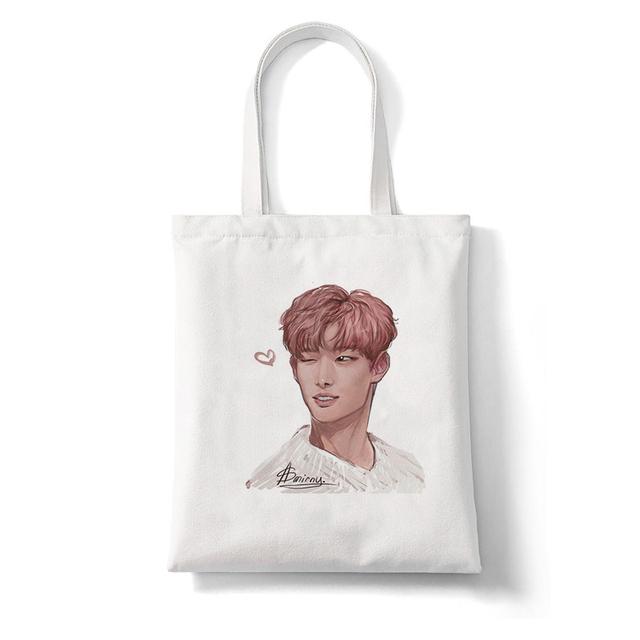 Iaidegou-4 Shopper Tas Korea Ulzzang ATEEZ Kpop Combinatie Hip Hop Hipster Print Boodschappentassen Eco Canvas Fans Draagtas Pacakge Handtas 31*36cm
