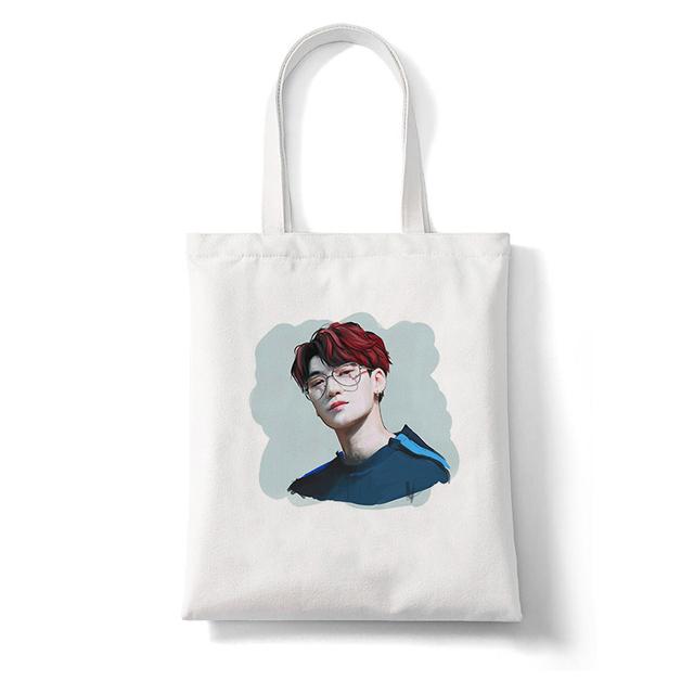 Iaidegou-4 Shopper Tas Korea Ulzzang ATEEZ Kpop Combinatie Hip Hop Hipster Print Boodschappentassen Eco Canvas Fans Draagtas Pacakge Handtas 24*26cm