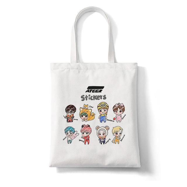 Iaidegou-4 Shopper Tas Korea Ulzzang ATEEZ Kpop Combinatie Hip Hop Hipster Print Boodschappentassen Eco Canvas Fans Draagtas Pacakge Handtas 24*26cm
