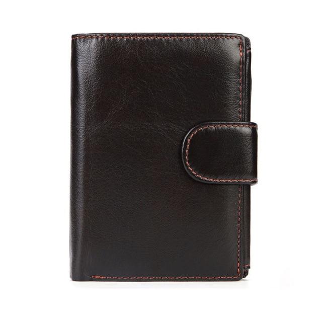 MISFITS Mannen Portemonnee Olie Wax Koeienhuid Lederen Portefeuilles Portemonnee Clutch Hasp Open Top Kwaliteit Retro Korte Portemonnee 13.5 cm donkere koffiekleur