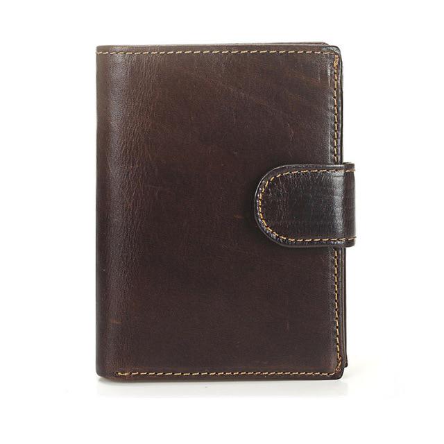MISFITS Mannen Portemonnee Olie Wax Koeienhuid Lederen Portefeuilles Portemonnee Clutch Hasp Open Top Kwaliteit Retro Korte Portemonnee 13.5 cm koffie