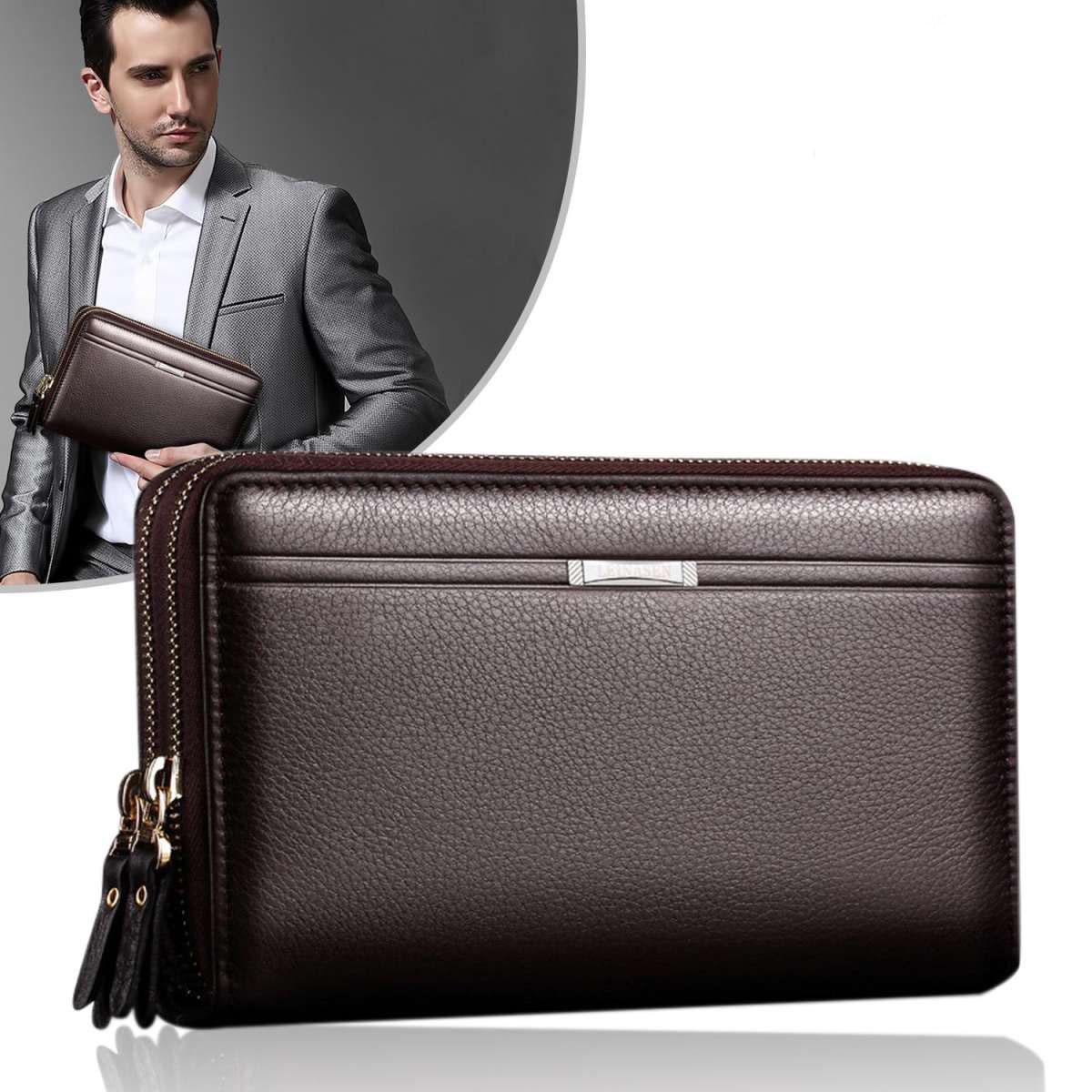 WEIXIER Heren Portefeuilles Muntzak Lange Portemonnee voor Mannelijke Zakelijke Clutch Dubbele Rits Vintage Portemonnee bruin
