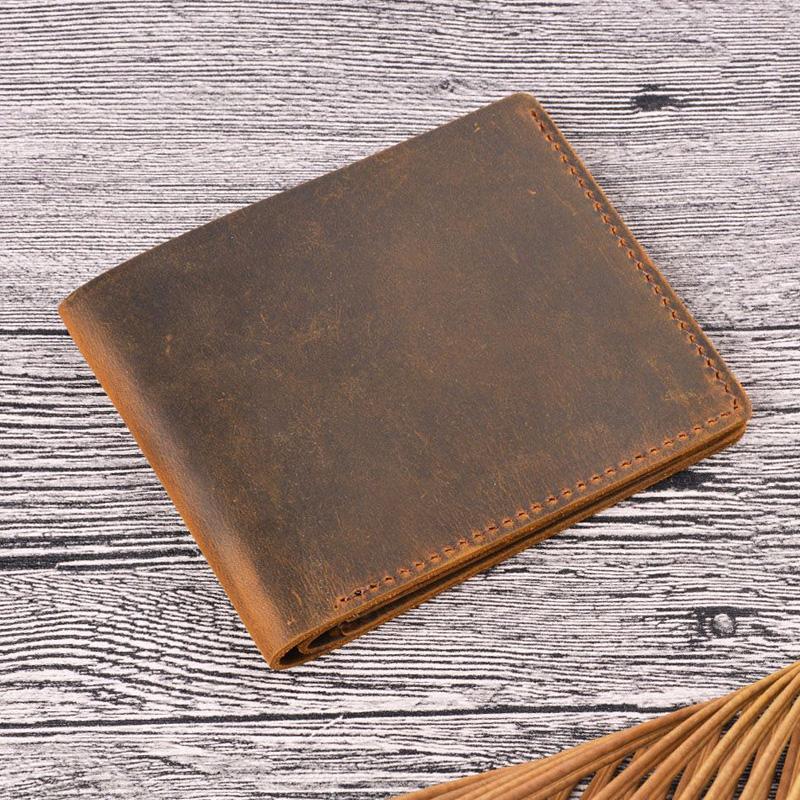 Rose Bag Handgemaakte leren portemonnees voor heren Slanke Breif herenportemonnees Korte Vintage Retro door de mens veroorzaakte portemonnee Geldzakken roodbruin
