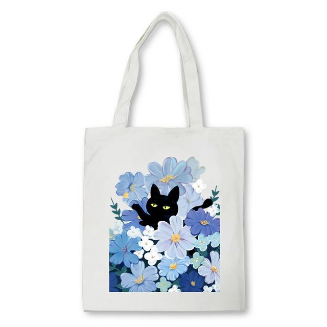 Iaidegou-4 Schattige kat Shopper Bag Kawaii Vrouwen Grote Canvas Tote Cartoon Kat Eco Herbruikbare Boodschappentas Vrouwelijke Handtas 24*26cm