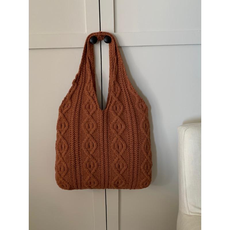 VIA ROMA Vintage breitas Handgemaakte breitas Tote Bag Honderd Schoudertas Dames Handtas Boodschappentas bruin