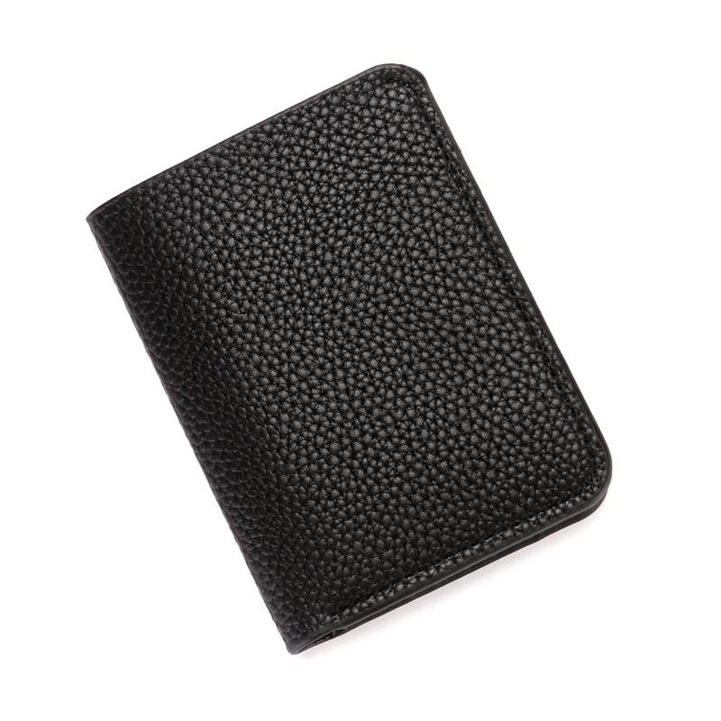 Fantastic Way Pu leren heren portemonnee dunne kleine creditcardhouder lychee patroon portemonnee zwart