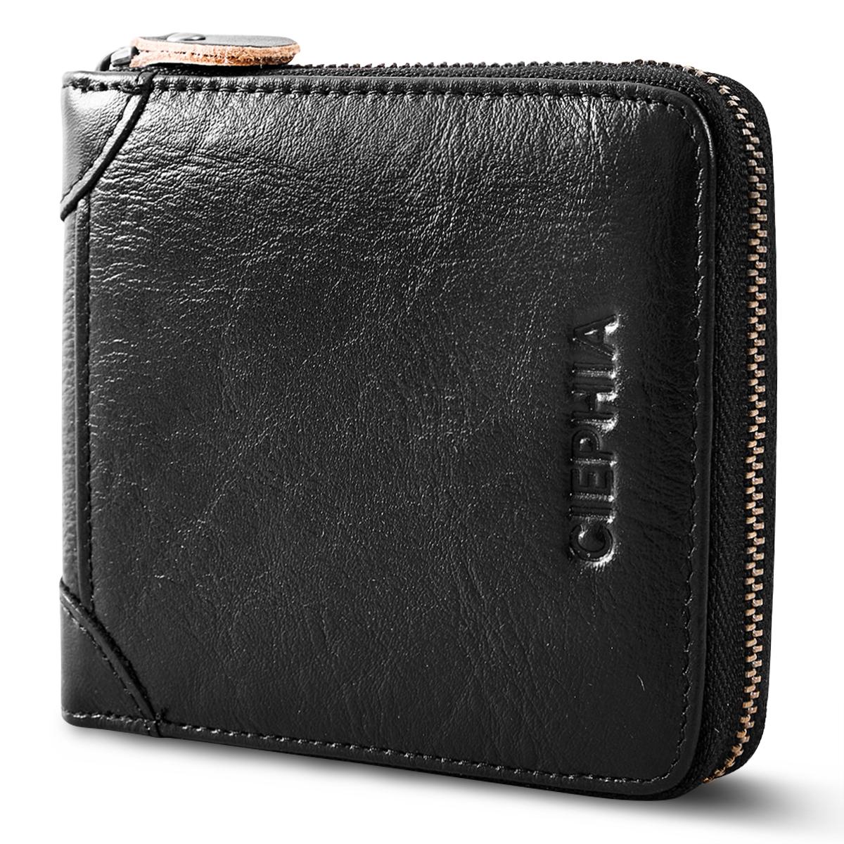 SANDFOX FASHION Echt lederen portemonnee voor heren RFID-blokkerende tweevoudige ritsportefeuilles Toplaag koeienhuid Multifunctionele ID Creditcardhouder Munttas zwart