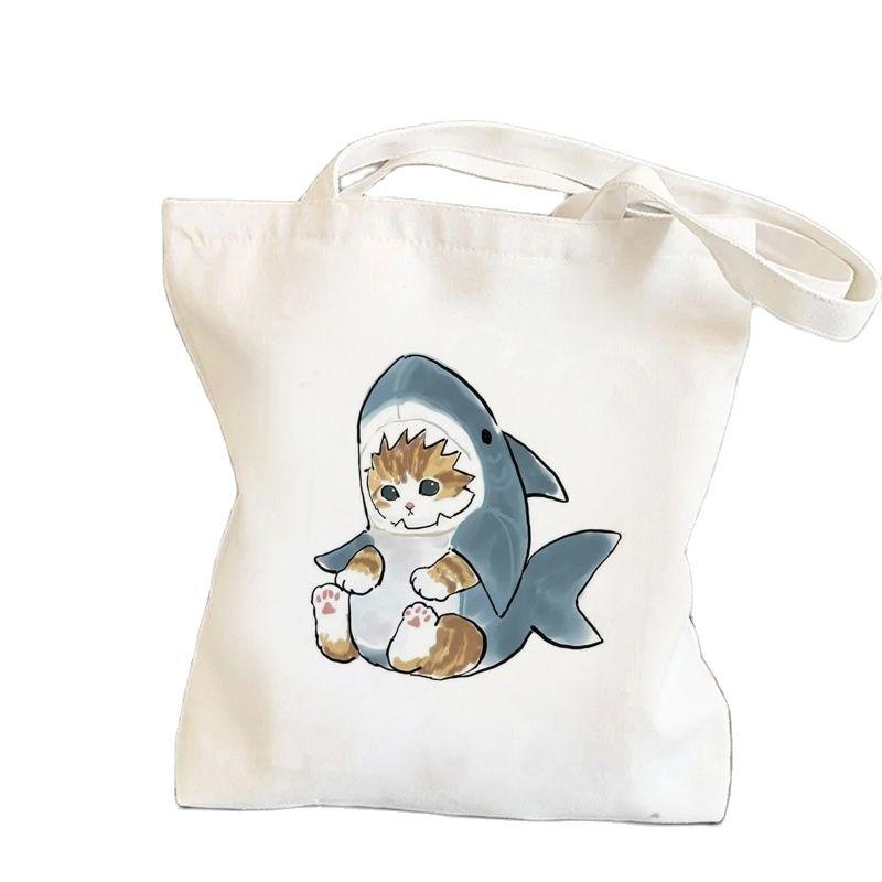 Aidegou2 Cat Shark Boodschappentas Bolsa Compra Plegable Jute Tas Bolsa Shopper Bolso Shopping Handtas Tas Tote Herbruikbaar Netto Ecobag Cabas 29*32cm