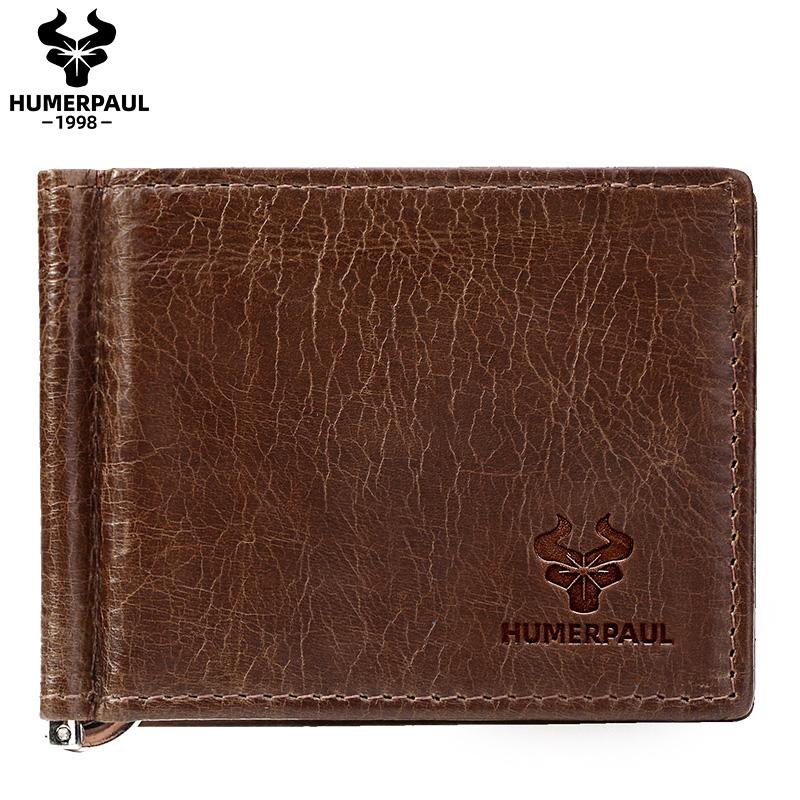 Humerpaul Herenportemonnee Leer Lichtgewicht Bi-fold Geldclip Slanke Modeportemonnee M koffie