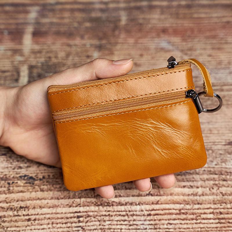 ZRCX Echte leren mini portemonnee kleine portemonnee mannen vrouwen bruin vintage casual creditcard kleine tas ritsvak sleuteltas NASVA bruin