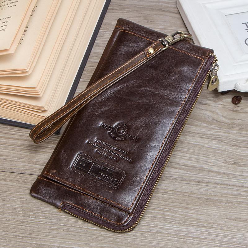 CONTACTS CONTACT'S lange portemonnees van echt leer voor heren, vintage clutch, portefeuilles, kaarthouder, portemonnees, geldclip koffie