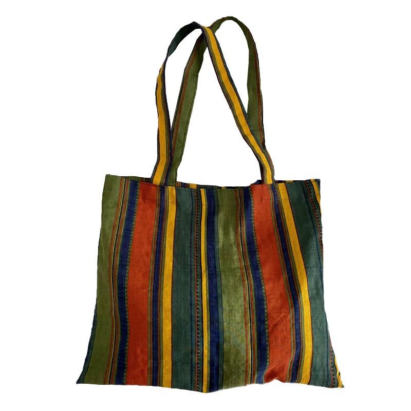 WTEMPO Kleurrijke gestreepte enkele schoudertas voor dames Grote capaciteit boodschappentas Casual strandtas Herbruikbare draagbare handtas 40*33cm veelkleurig