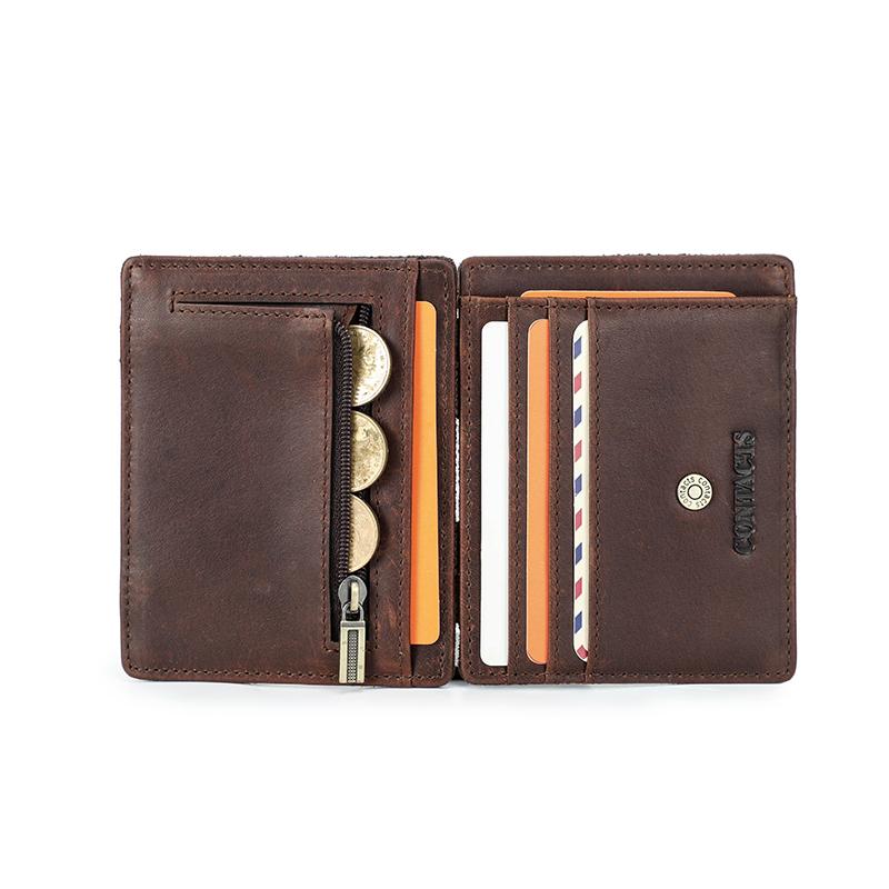 CONTACTS Echte leren heren Magic Wallet-kaarthouder Slim Bifold Mini Geldclip RFID-portemonnee voor mannen Style 2 koffie