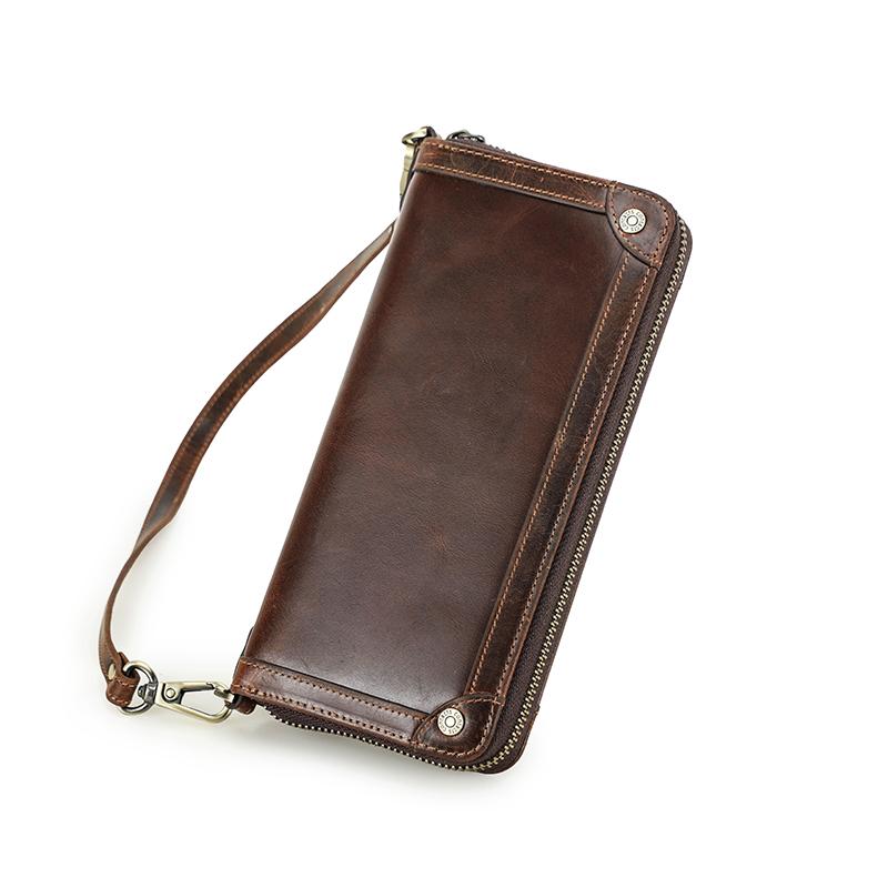 CONTACTS CONTACT'S Echt Lederen Clutch Portefeuilles voor Mannen Kaarthouders Telefoon Zakgeld Clip Mannelijke Handtassen Tassen Mannen Lange Portefeuilles Portemonnees koffie