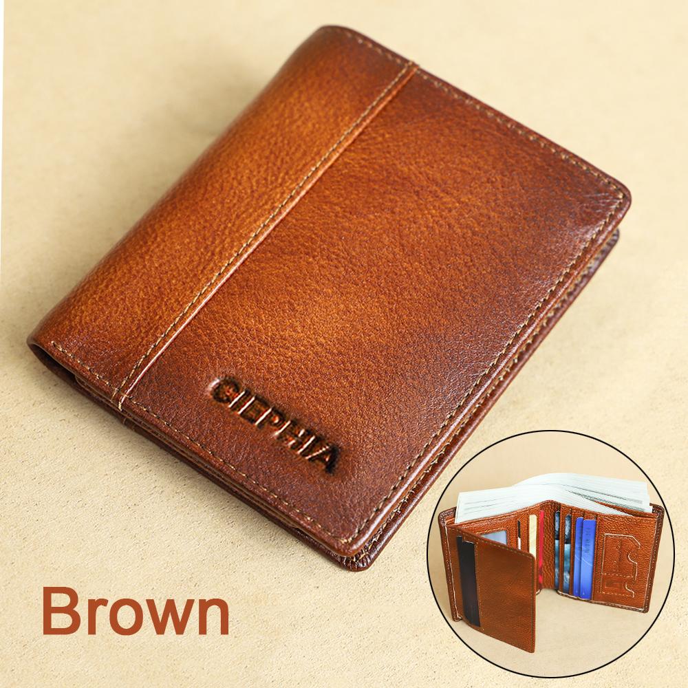 Leather Fashion Bags 1pc heren lederen tweevoudige portemonnee, met ID-venster RFID-blokkerende toplaag koeienhuid portemonnee, multifunctionele creditcardhouder cadeau voor hem bruin