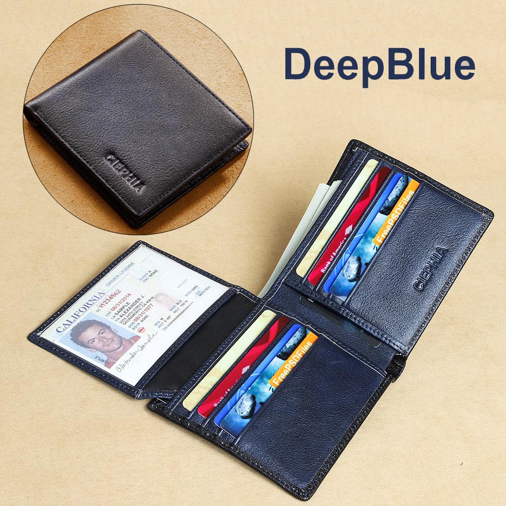 SANDFOX FASHION RFID-blokkerende lederen portemonnee voor heren, grote capaciteit toplaag koeienhuid tweevoudige vintage portemonnee met 2 ID-venstercadeaus voor hem donkerblauwe kleur