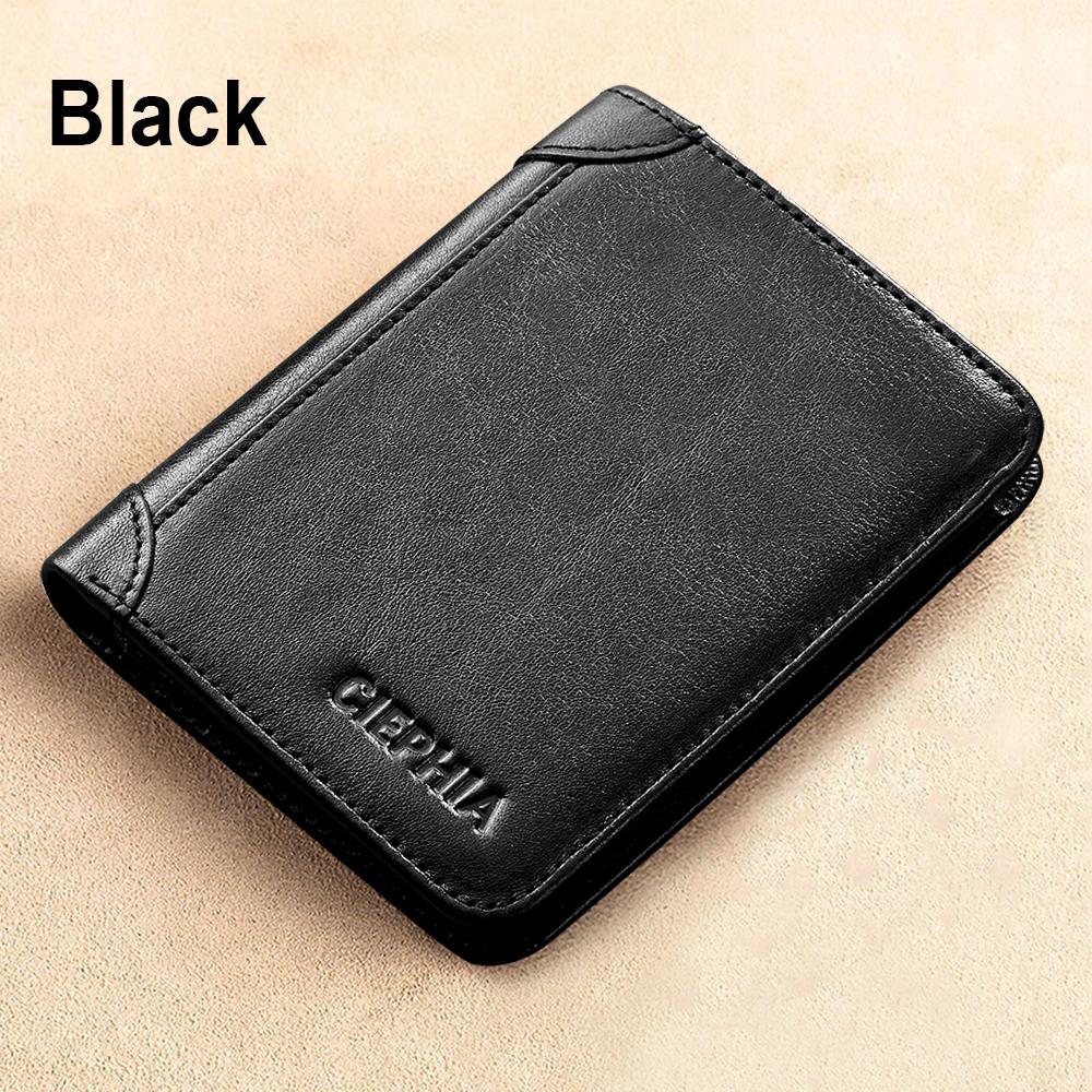 SANDFOX FASHION Echte leren RFID-portemonnees voor mannen Vintage slanke korte creditcardhouder Geldclips Geef cadeaus voor hem zwart