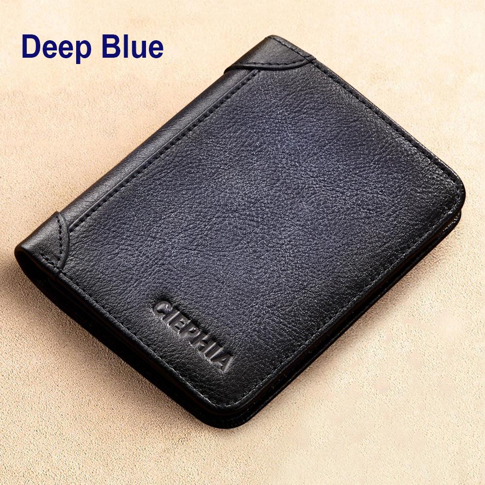 SANDFOX FASHION Echte leren RFID-portemonnees voor mannen Vintage slanke korte creditcardhouder Geldclips Geef cadeaus voor hem donkerblauwe kleur