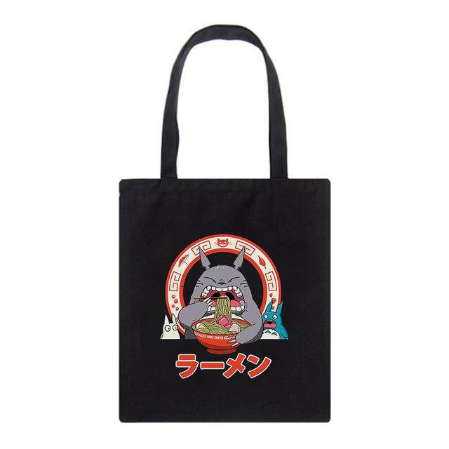 Aidegou17 Fat Totoro Leuke Print Herbruikbare Boodschappentas Dames Tote Bags Afdrukken Eco Bag Cartoon Shopper Vintage Zwarte Schouder Canvas Tassen 34*42cm