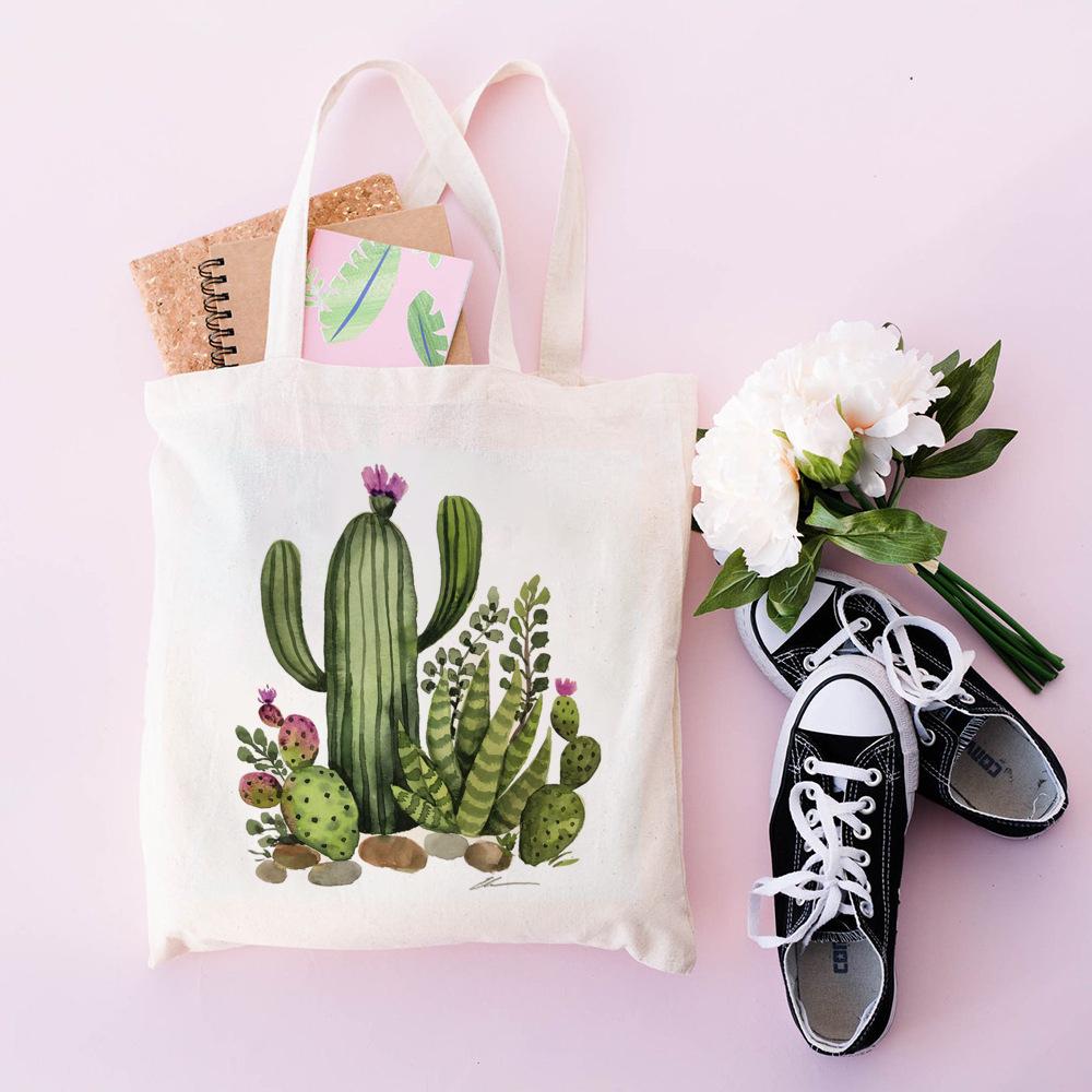Jiangkao Cactus Herbruikbare Boodschappentas Leuke Tote Studenten Boeken Tassen Tote Stof Canvas Vrouwen Schoudertassen Handtassen