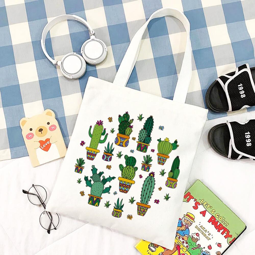 Jiangkao Cactus Herbruikbare Boodschappentas Leuke Tote Studenten Boeken Tassen Tote Stof Canvas Vrouwen Schoudertassen Handtassen