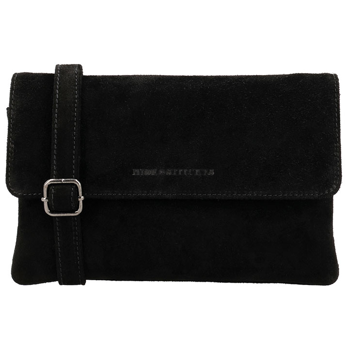 Hide & Stitches Suède Clutch/Schoudertas Brazos Zwart