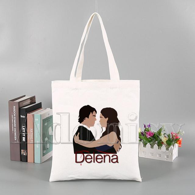 Aidegou20 The Vampire Diaries Grappige Boodschappentas Grafische Tote Harajuku Vrouwen Canvas Schoudertas Vrouwelijke Ulzzang Eco Grote Capaciteit 29*32cm