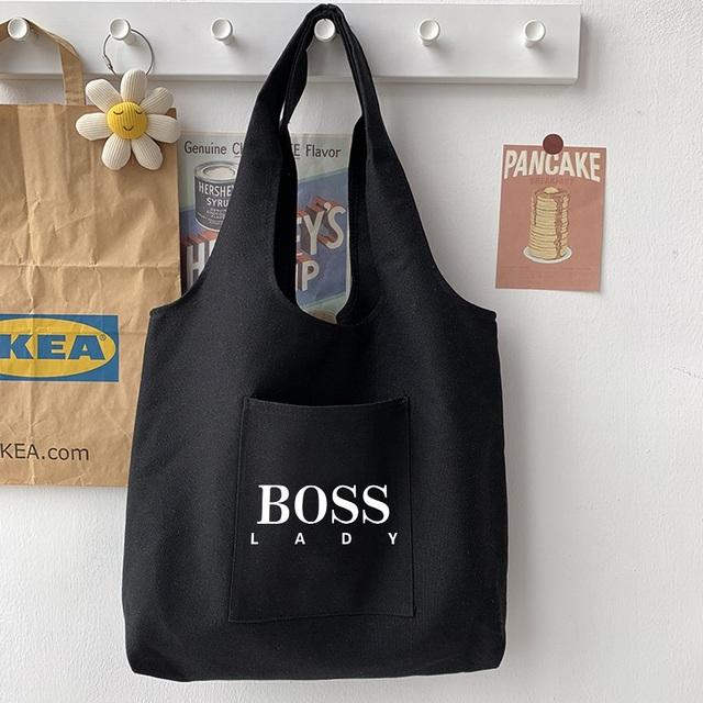 Aidegou15 2022 Commuter Bag Schoudertas Harajuku Damestas Casual draagtas Winkelhandtas Eenvoudig tekstpatroon Gedrukte canvas tas Zwart 32*35cm