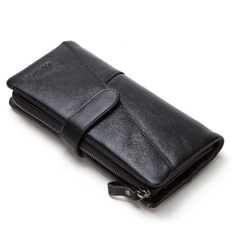 CONTACTS CONTACT'S Echt leer heren lange portemonnee Telefoontas Rits Broekzak Portemonnee Mannelijke clutch portemonnee zwart