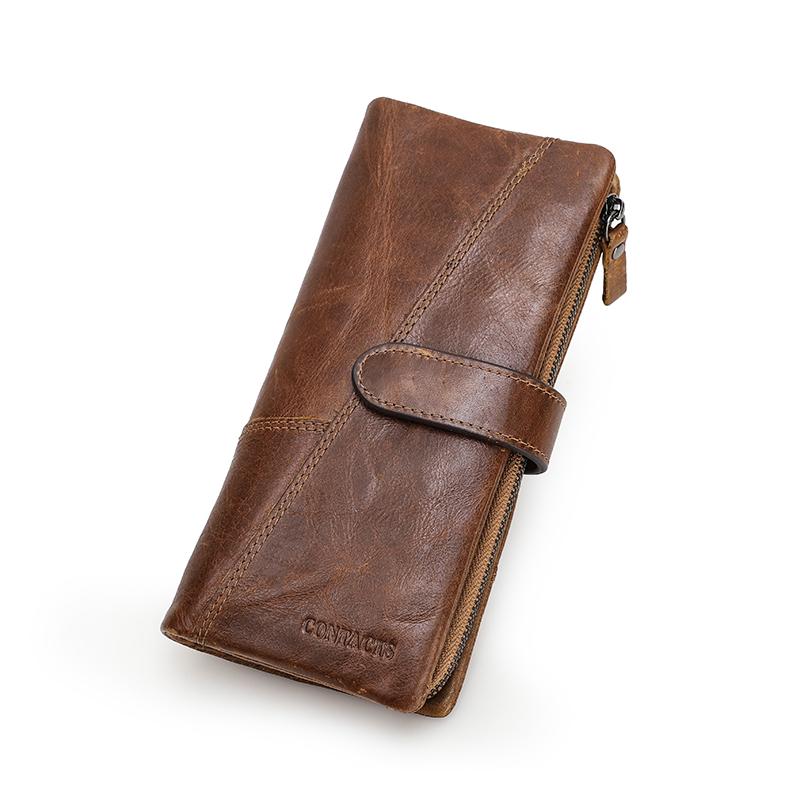 CONTACTS CONTACT'S Echt leer heren lange portemonnee Telefoontas Rits Broekzak Portemonnee Mannelijke clutch portemonnee bruin