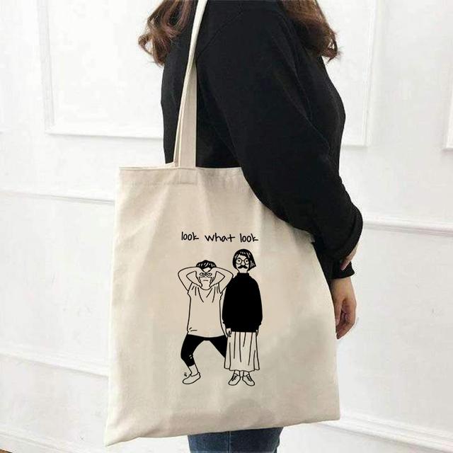Aidegou20 Grappige Canvas Grafische Tote Bag Herbruikbare Boodschappentas Schoudertas voor Vrouwen 2021 Vrouwelijke Strand Shopper Handtassen Grote Capaciteit 25*30cm