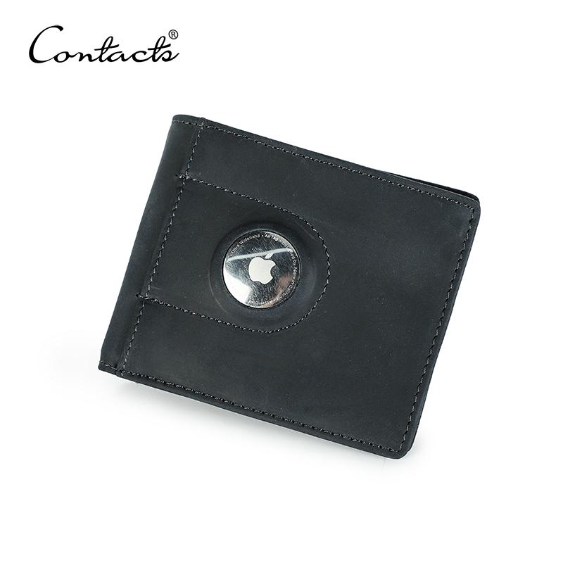 CONTACTS Echte leren herenportemonnee met Airtag-sleuf RFID-geldclip Creditcardhouder Kleine herenportemonnee Muntvak blauw