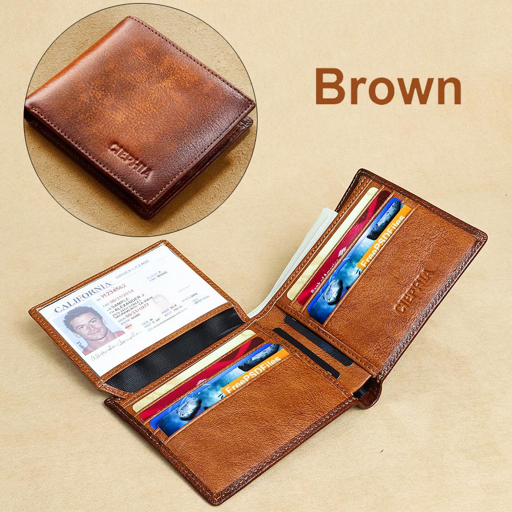 Leather Fashion Bags Heren portemonnee van echt leer met RFID-blokkering, Retro Bifold korte multifunctionele ID-creditcardhouder met 2 ID-portemonnees bruin