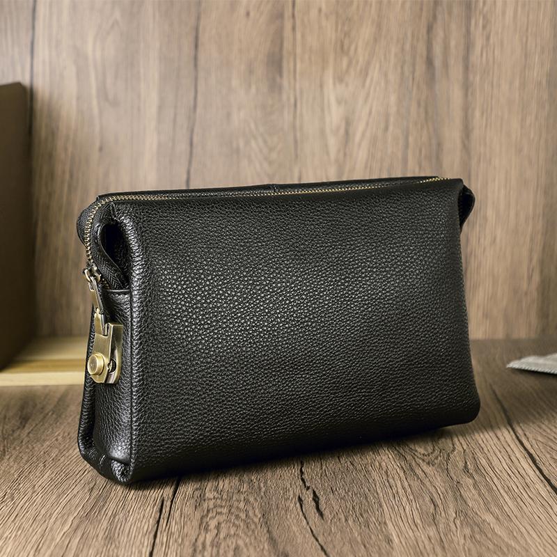 CONTACTS CONTACT'S Heren Clutch Bag Grote Capaciteit Echt Leer Heren Portemonnees Mobiele Telefoon Zak Gecodeerd Slot Ontwerp Zakelijke Lange Portemonnee Voor Mannen zwart