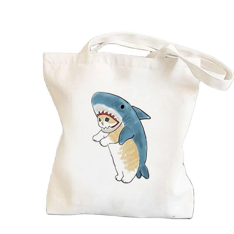 Aidegou2 Cat Shark Boodschappentas Bolsa Compra Plegable Jute Tas Bolsa Shopper Bolso Shopping Handtas Tas Tote Herbruikbaar Netto Ecobag Cabas 34*42cm