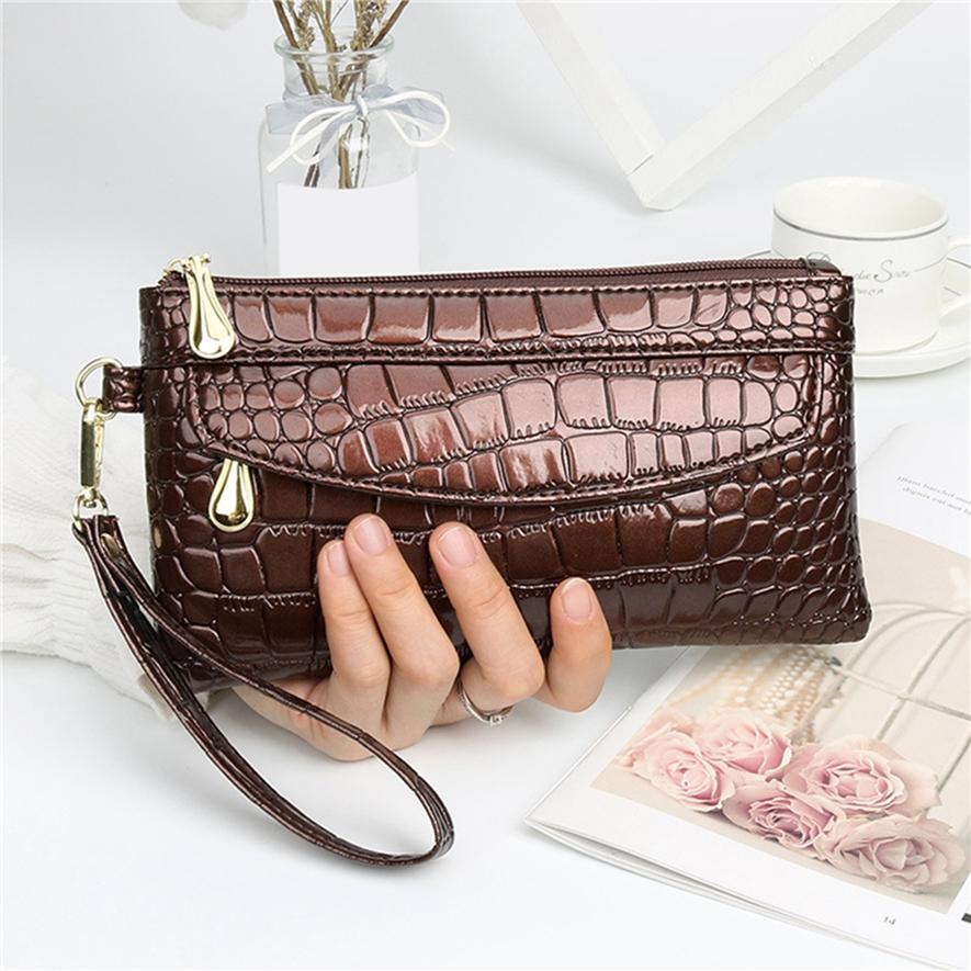 Small Sim Mode Dames Temperament Koppeling Krokodilpatroon Mobiele telefoon Portemonnee Casual handtas met ritssluiting koffie