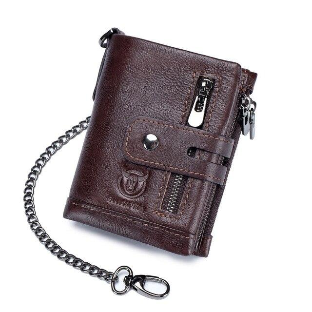 BULLCAPTAIN RFID Echt Leer Man Portemonnee Portemonnee Kleine Mini Kaarthouder Ketting PORTFOLIO Portomonee Mannelijke Walet Pocket koffie
