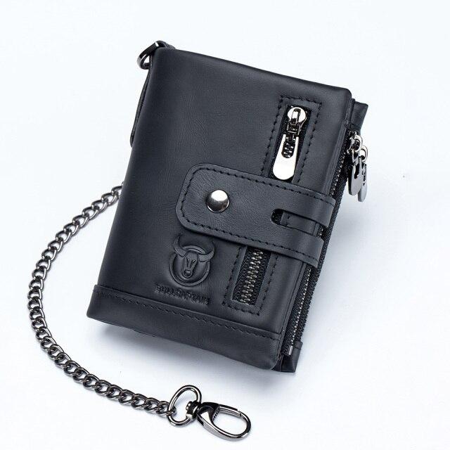 BULLCAPTAIN RFID Echt Leer Man Portemonnee Portemonnee Kleine Mini Kaarthouder Ketting PORTFOLIO Portomonee Mannelijke Walet Pocket zwart