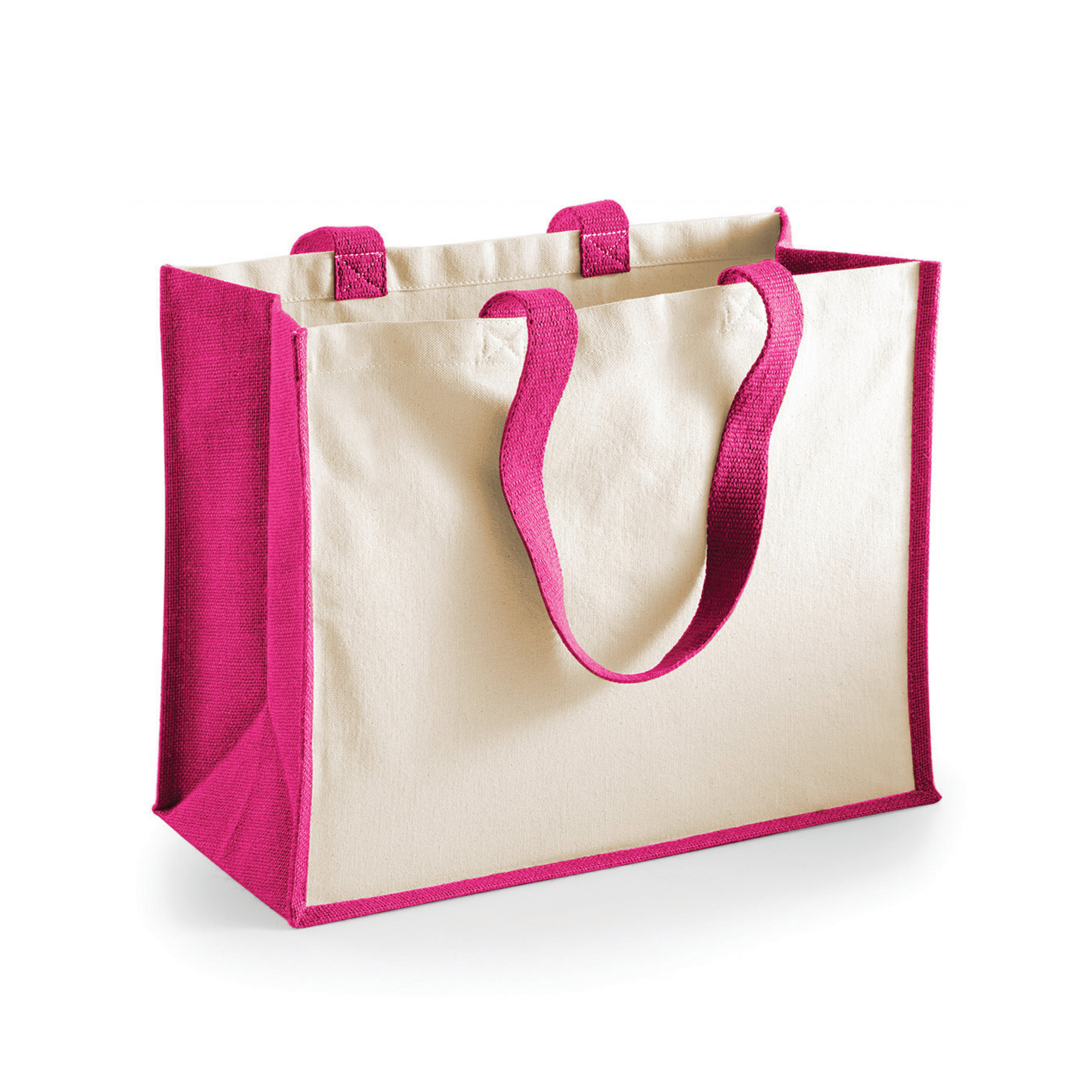 Merkloos 2x stuks jute katoenen boodschappentas in het fuchsia roze/natural x 33 x 19 cm -
