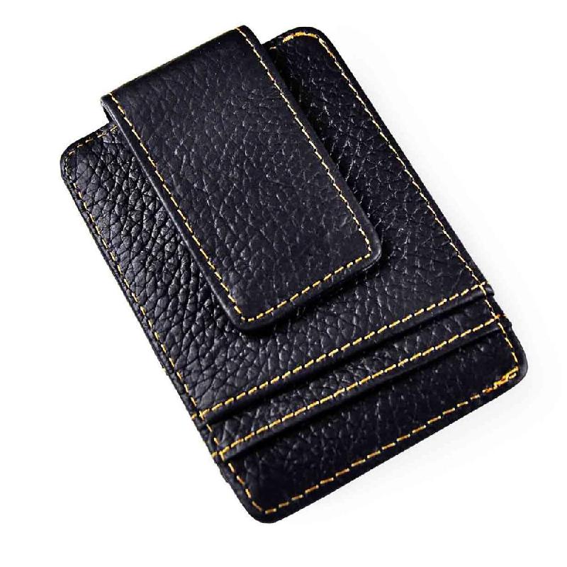 Leather Products Mannelijke kwaliteit leer Designer Fashion Travel Slim Wallet Voorvak Magnetische geldclip Mini Card Case Portemonnee voor heren zwart