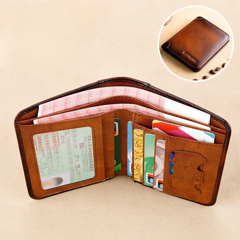 Yoghurt Echte leren RFID-portemonnees voor mannen Vintage dunne korte multifunctionele ID-creditcardhouder Geldzak met 2 ID-vensters Cadeau voor hem Two fold