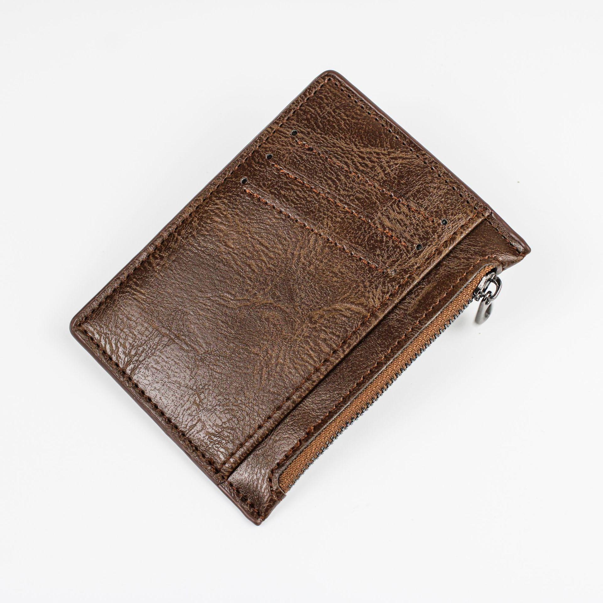 Ably-Bag Vintage heren lederen portemonnee korte slanke mannelijke portemonnees geld creditcardhouders heren portemonnee geldzak rits portemonnee koffie