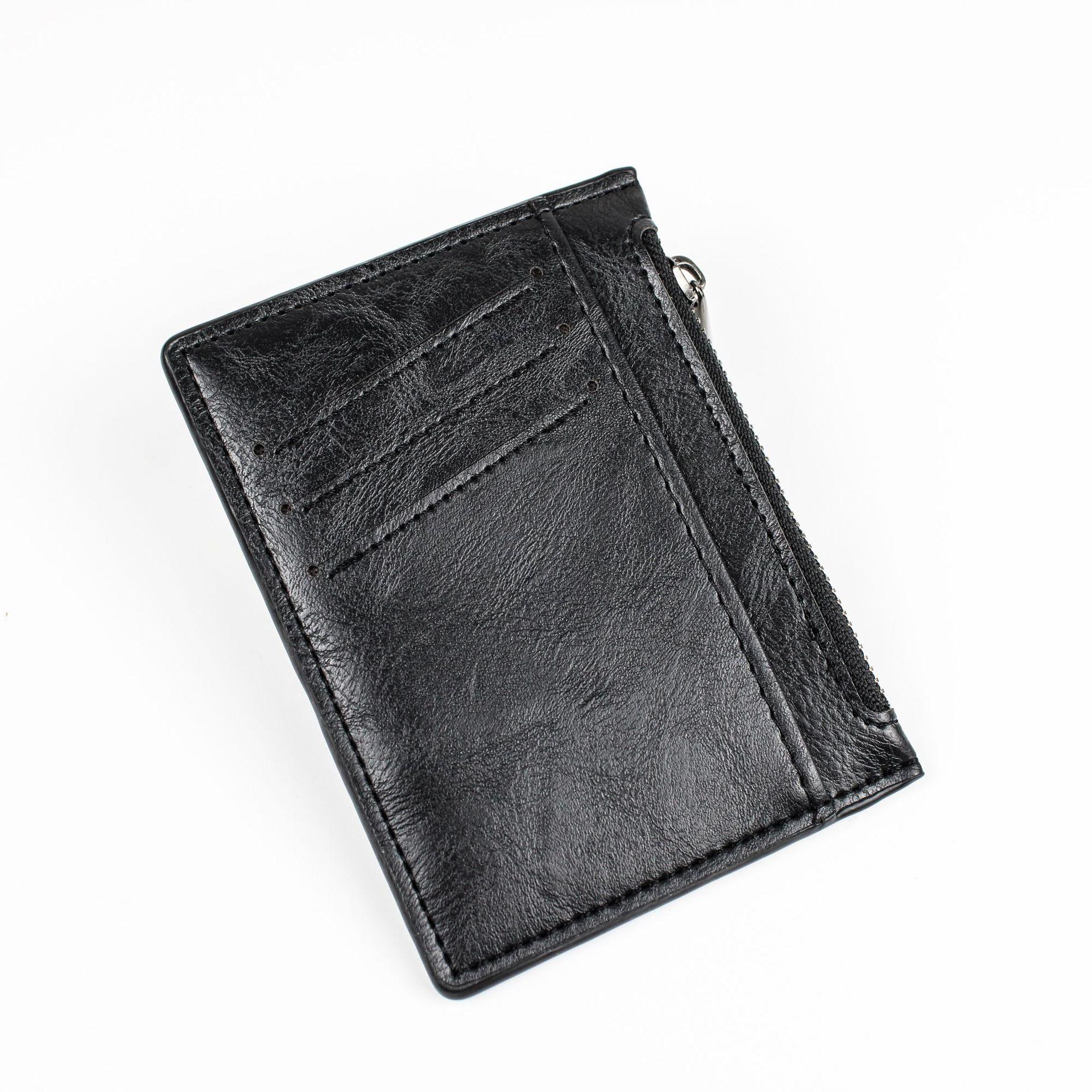 Ably-Bag Vintage heren lederen portemonnee korte slanke mannelijke portemonnees geld creditcardhouders heren portemonnee geldzak rits portemonnee zwart