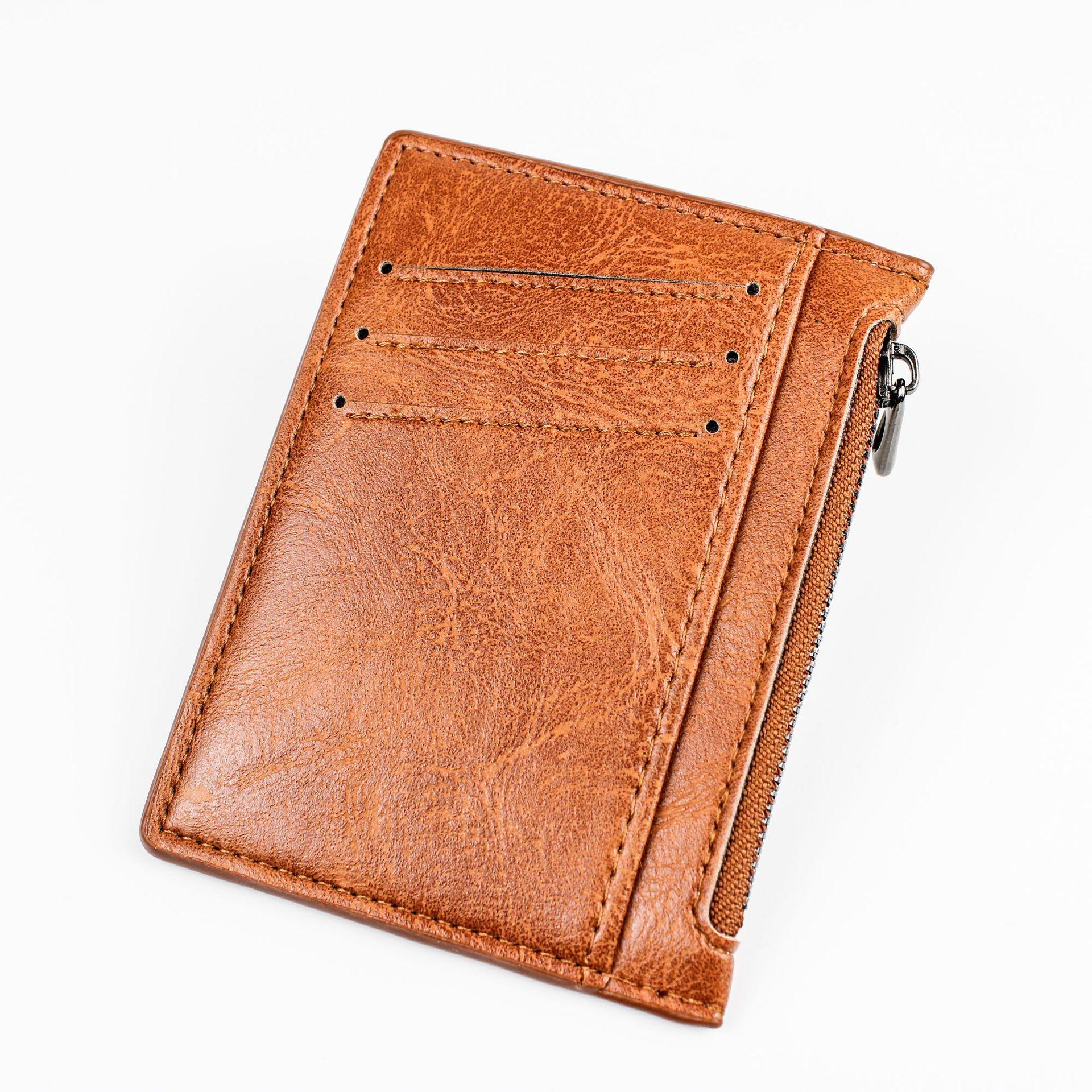 Ably-Bag Vintage heren lederen portemonnee korte slanke mannelijke portemonnees geld creditcardhouders heren portemonnee geldzak rits portemonnee bruin