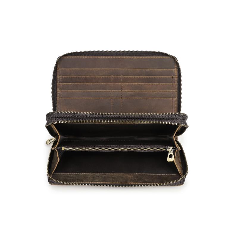 CONTACTS Echt leren heren clutch handtas dubbele rits lange portemonnee casual portemonnee tas clutch hoge kwaliteit koffie