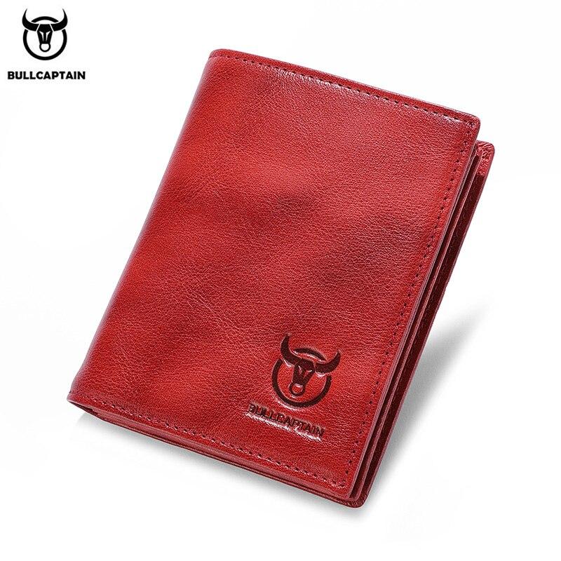 BULLCAPTAIN 100% leren herenportemonnee Hoogwaardig product Leren herenportemonnee Multifunctionele kaartsleuf Korte portemonnee QB017 rood