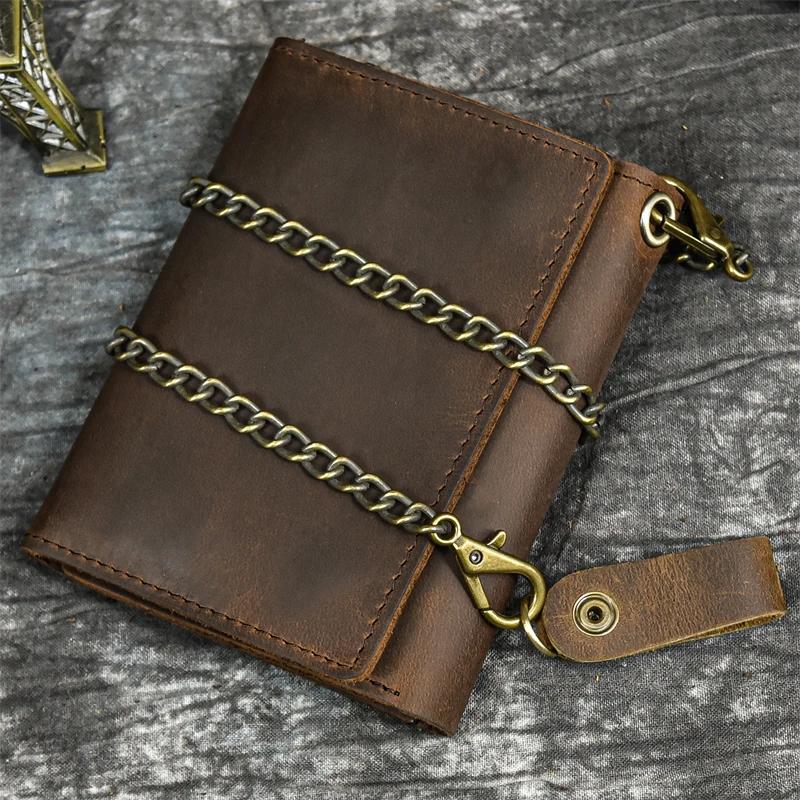 Rose Bag Premium Soft Leather Wallet for Men with Chain Mens Trifold Wallet Mens Leather Wallet with Chain Trifold Chain Wallet for Men koffie