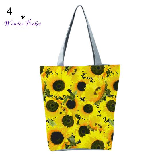 Wonder Pocket Geweldige schoudertas, felle kleur, mooi zonnebloem-boodschappentasje 4