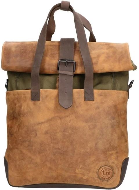 Leather Design Rugzak / Schoudertas / Handtas Leer met Canvas M