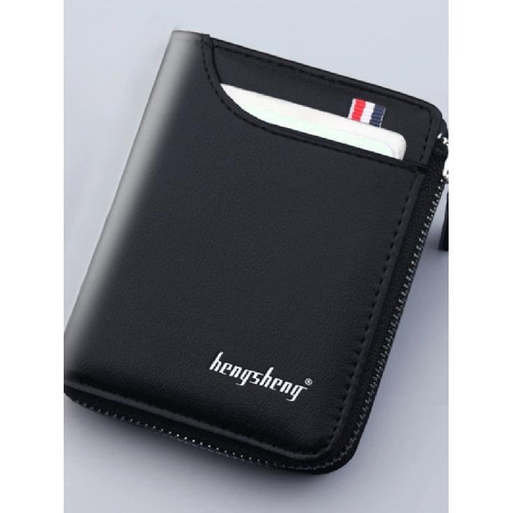 Enjoytime H Casual lederen herenportemonnee Korte verticale locomotief Britse multifunctionele kaarttas Portemonnee met ritssluiting One Size zwart
